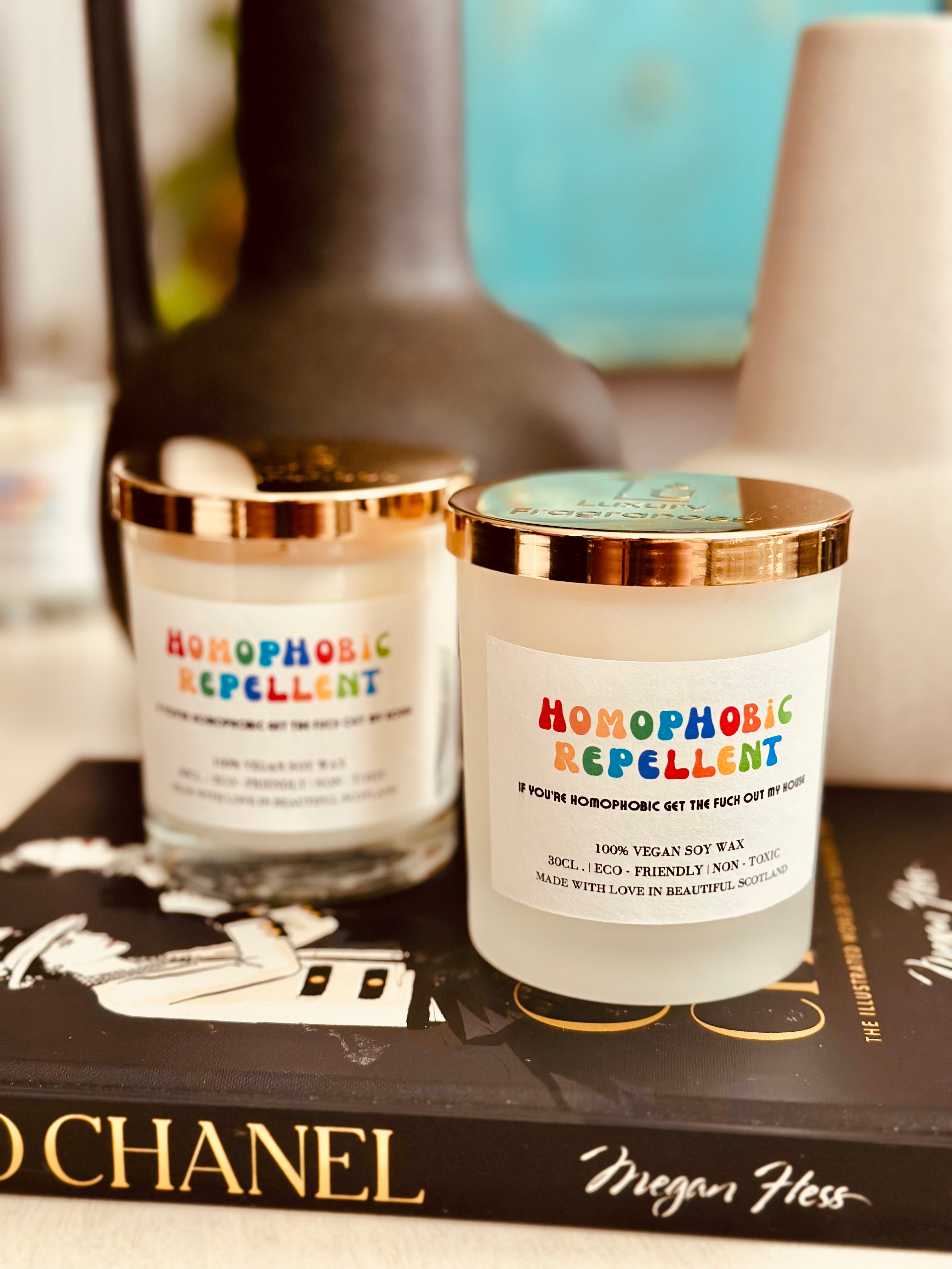 Experience the ultimate in luxury with our LGBTQ+ Scented Candle, specially crafted to commemorate Pride Month. Our 300ml vegan candle is made from 100% eco-friendly soy wax, providing a clean and long-lasting burn. Its elegant glass jar adds sophistication to any space. With a humorous and uplifting quote, this candle is guaranteed to bring joy and positivity to your day. Show your pride and support with this exceptional candle - available now!