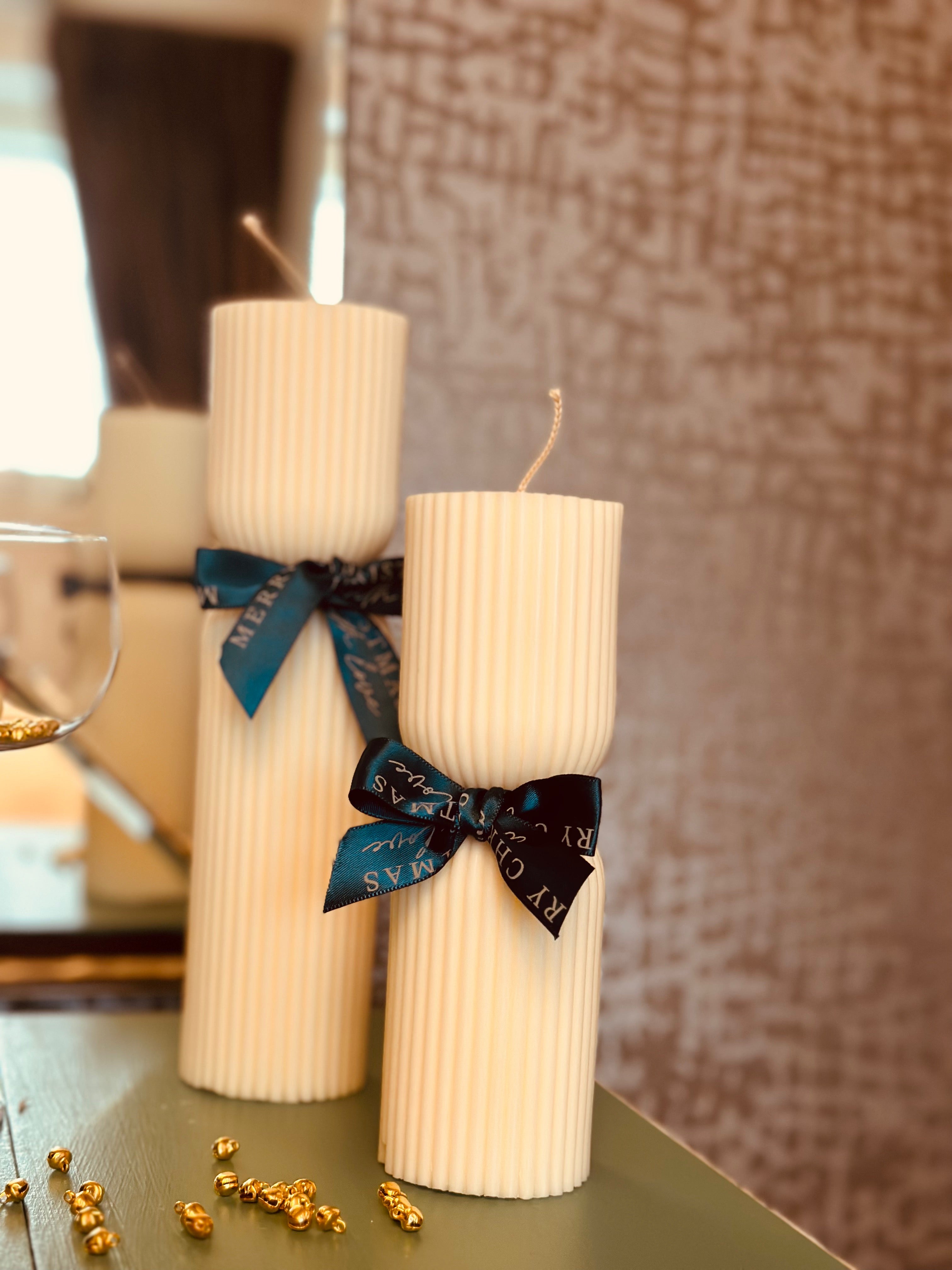 Ribbed Hourglass Pillar Candle