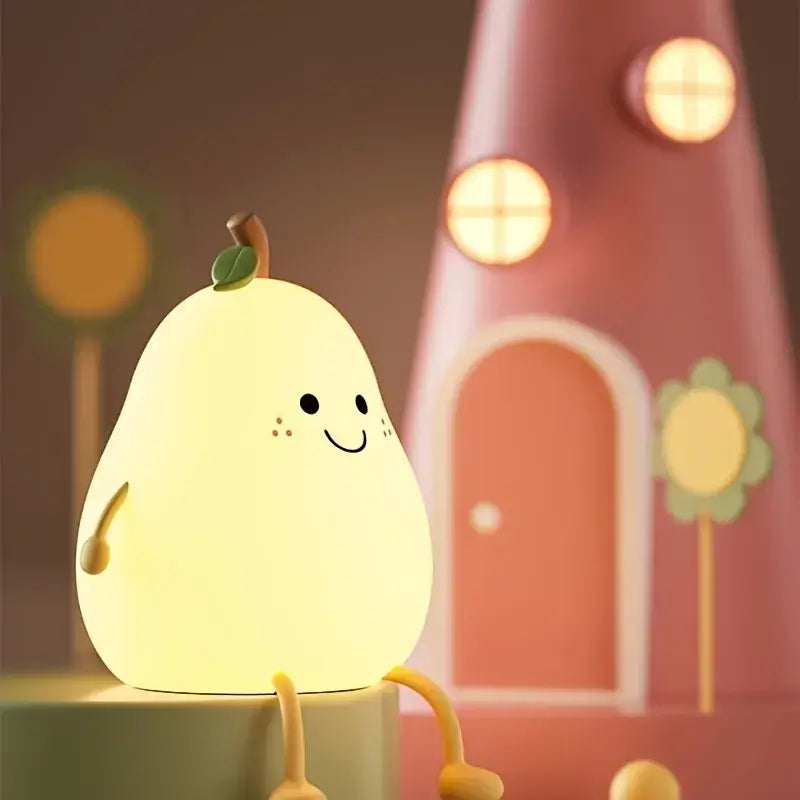 Introducing the Kids Peter Pear Night Light - the perfect addition to your child's room! Made with soft body silicon, this night light emits a soothing glow that changes colors, creating a calming atmosphere for bedtime. Say goodbye to the dark and hello to a good night's sleep for your little one.